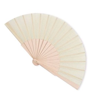 ABANICO DE TELA Y MADERA EN CAJA BEIG
