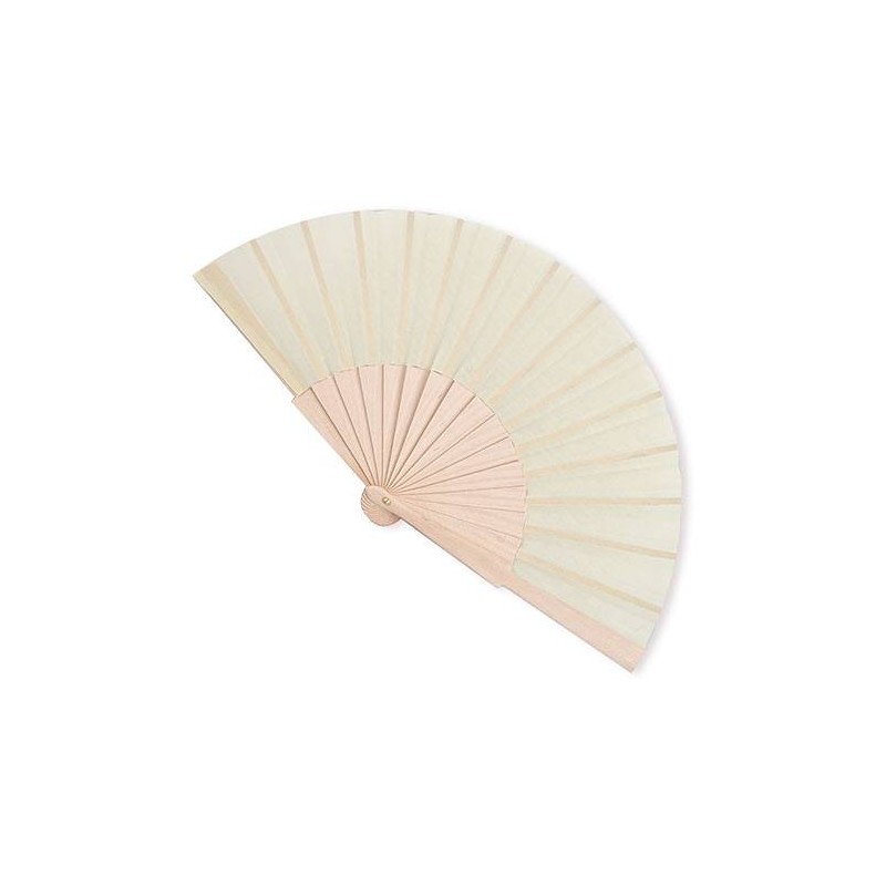 ABANICO DE TELA Y MADERA EN CAJA BEIG