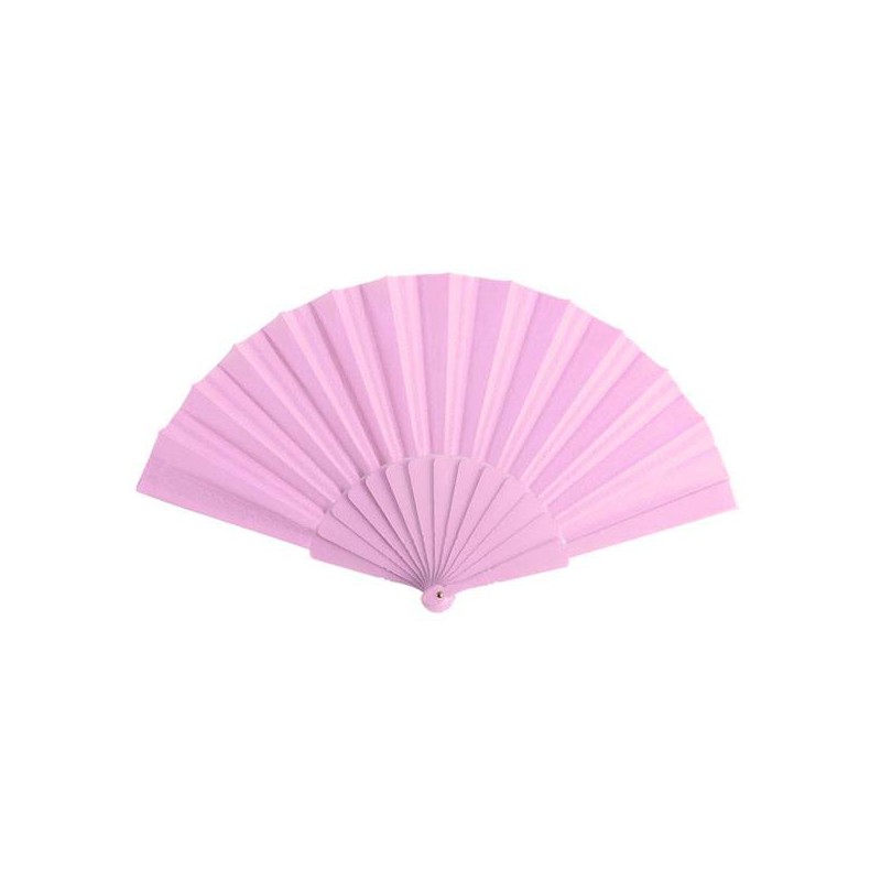 ABANICO DE TELA Y PVC PRESENTADO EN CAJA ROSA