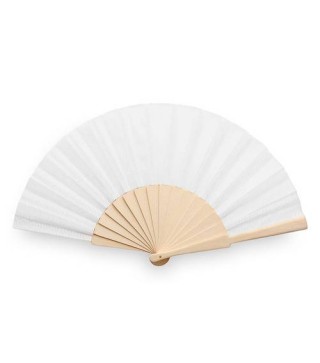 ABANICO DE TELA Y MADERA EN CAJA BLANCO