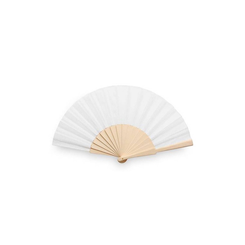 ABANICO DE TELA Y MADERA EN CAJA BLANCO