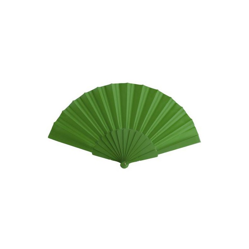 ABANICO DE TELA Y PVC PRESENTADO EN CAJA VERDE