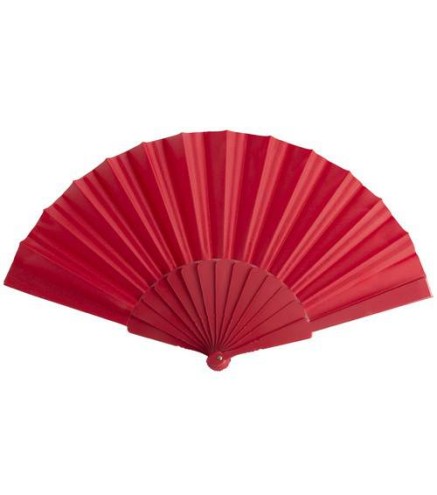 ABANICO DE TELA Y PVC PRESENTADO EN CAJA ROJO