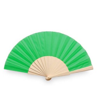 ABANICO DE TELA Y MADERA EN CAJA VERDE