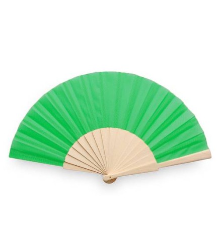 ABANICO DE TELA Y MADERA EN CAJA VERDE
