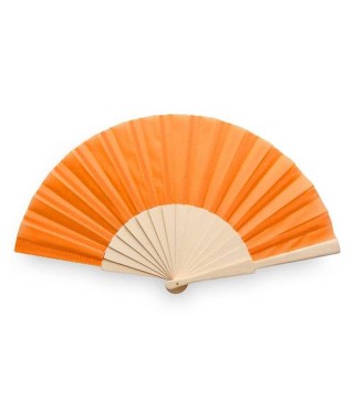 ABANICO DE TELA Y MADERA EN CAJA NARANJA