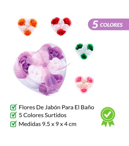 6 FLORES DE JABON PRESENTADAS EN ESTUCHE CORAZON