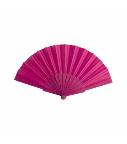 ABANICO DE TELA Y PVC PRESENTADO EN CAJA FUCSIA