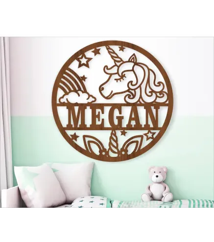 Letrero con nombre de unicornio, colgador de pared o puerta con temática de fantasía