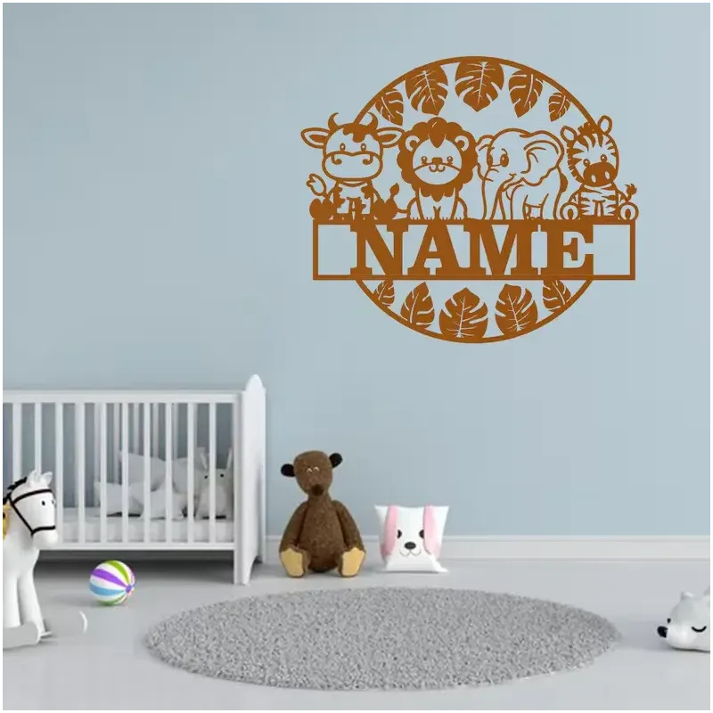 Letrero con nombre personalizado de animales de safari lindos
