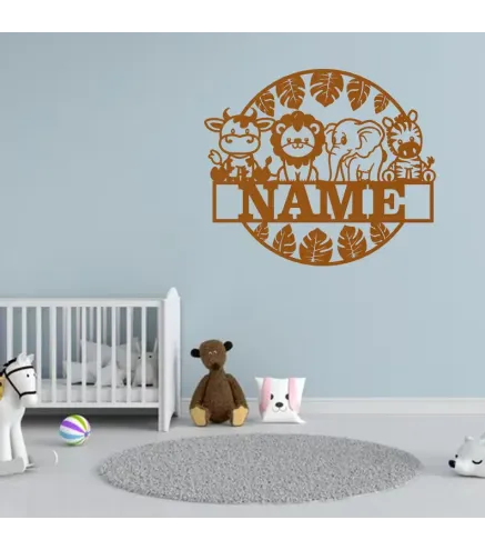 Letrero con nombre personalizado de animales de safari lindos