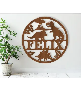 Letrero con nombre de dinosaurio. Medidas 50x50cm