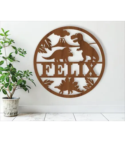 Letrero con nombre de dinosaurio. Medidas 50x50cm