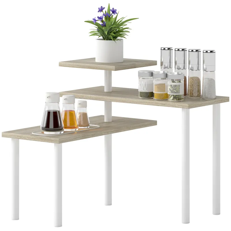 Estantería de Cocina de 3 Niveles con 3 Baldas Giratorias Marco de Metal y Diseño Escalonado para Comedor Salón Natural Estantería de Cocina de 3 Niveles con 3 Baldas Giratorias Marco de Metal y Diseño Escalonado para Comedor Salón Natural