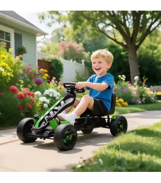 Kart Pedales para Niños de +3 Años con Embrague Automático Freno Ruedas Antideslizantes de EVA y Marco Metálico Verde