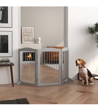 Barrera de Seguridad para Perros para Escaleras y Puertas Diseño Plegable y Soporte de Pie 154x30x80 cm Gris