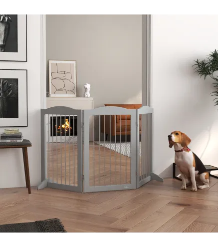 Barrera de Seguridad para Perros para Escaleras y Puertas Diseño Plegable y Soporte de Pie 154x30x80 cm Gris