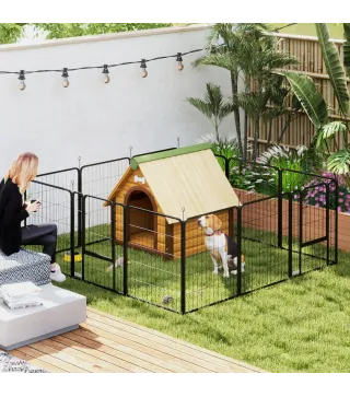 Parque para Perros de 12 Paneles 68x80 cm Corral Plegable para Perros Medianos con Puertas y Cierre Negro