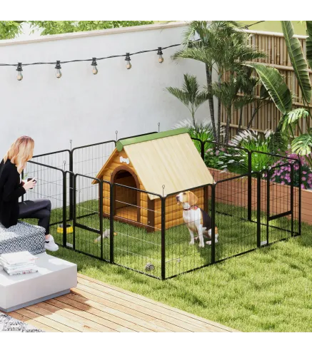 Parque para Perros de 12 Paneles 68x80 cm Corral Plegable para Perros Medianos con Puertas y Cierre Negro