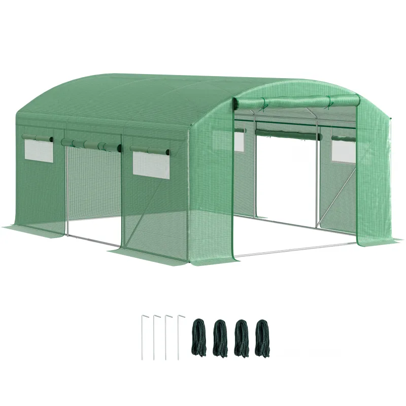 Invernadero de Túnel 4x3x2 m con 6 Ventanas 3 Puertas Enrollables Cubierta de PE y Estructura de Acero Galvanizado Verde Invernadero de Túnel 4x3x2 m con 6 Ventanas 3 Puertas Enrollables Cubierta de PE y Estructura de Acero Galvanizado Verde
