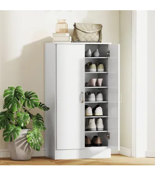 Zapatero Entrada Recibidor con 2 Puertas 6 Estantes Ajustables para 14 Pares de Zapatos 55x35x108 cm Blanco