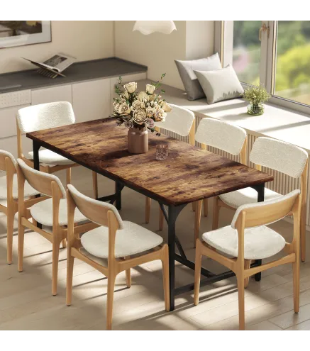 Mesa de Comedor Rectangular para 6-8 Personas Estilo Industrial con Patas de Metal 180x80x75,5 cm Marrón Rústico