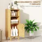 Armario de Baño Estrecho Mueble Auxiliar de Baño con 2 Estantes Abiertos Puerta y Patas de Bambú 32x30x90 cm Natural