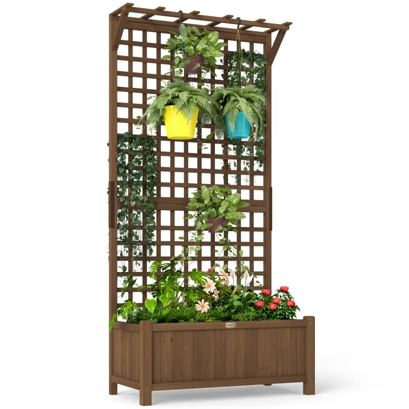 Jardinera con Celosía de Madera para Enredaderas Cultivo de Plantas para Patio Terraza 90x45x183 cm Marrón