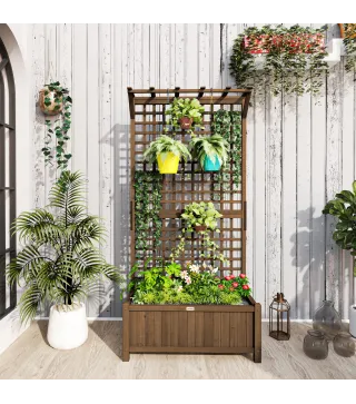 Jardinera con Celosía de Madera para Enredaderas Cultivo de Plantas para Patio Terraza 90x45x183 cm Marrón