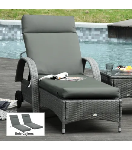 Pack 2 Cojines para Tumbona 196x55x8 cm Colchonetas SOLO para Tumbona Acolchadas de Jardín Terraza Patio Gris