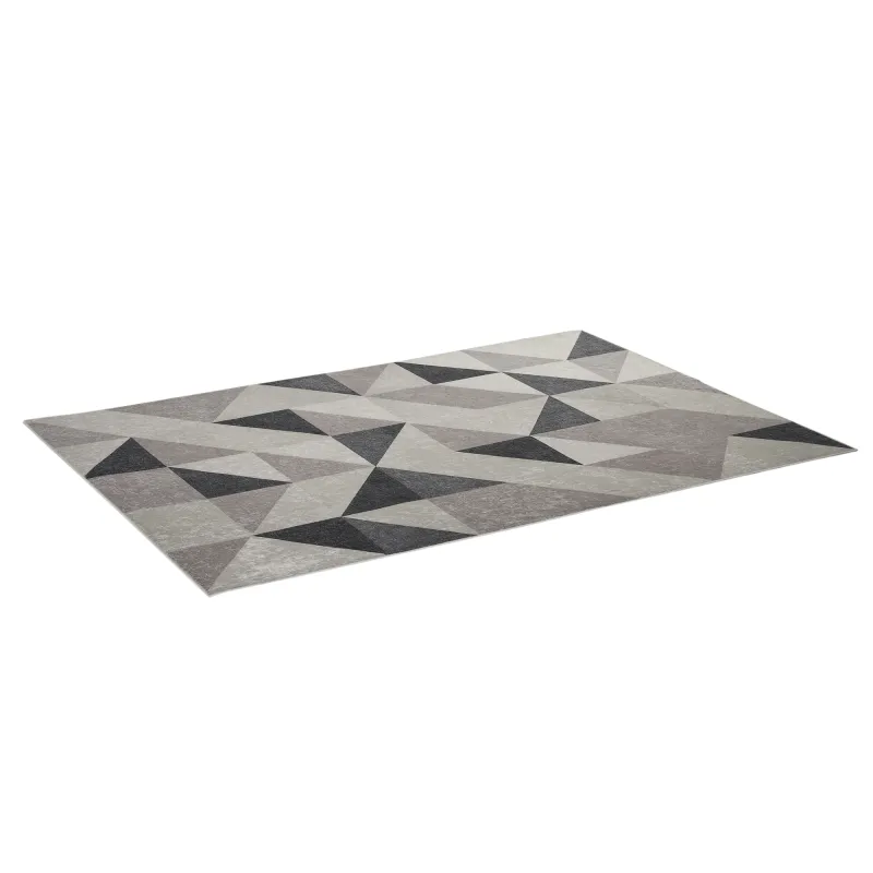 Alfombra de Salón Moderna de Terciopelo 230x160 cm Alfombra Geométrica para Dormitorio Oficina Gris