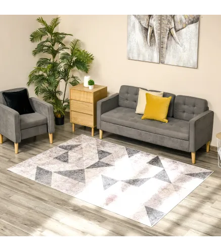 Alfombra de Salón Moderna de Terciopelo 230x160 cm Alfombra Geométrica para Dormitorio Oficina Gris