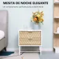 Mesita de Noche con 2 Cajones con Patas de Acero Mesilla Auxiliar para Salón Dormitorio 45x39x48cm Blanco y Roble