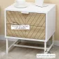 Mesita de Noche con 2 Cajones con Patas de Acero Mesilla Auxiliar para Salón Dormitorio 45x39x48cm Blanco y Roble