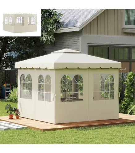 Paredes Laterales de Sustitución para Pérgola 3x3 m con Protección UV Ventanas Transparentes y Cortinas Ajustables Crema