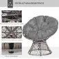 Sillón Papasan Giratorio de Ratán Sintético con Cojín Carga 160 kg para Exterior Jardín Terraza 87x97x86 cm Gris