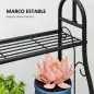 Estantería para Plantas de 3 Niveles con Ganchos de Metal Barra para Colgar para Interior y Exterior Negro