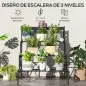 Soporte para Plantas de Tres Niveles con Diseño en Escalera y Estructura Metálica Resistente para Interior y Exterior