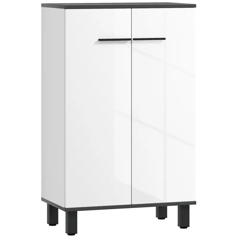Armario de Baño Mueble Auxiliar de Baño con Puertas Estantes Ajustables y Sistema Anti-vuelco 60x34x94 cm Blanco Brillo