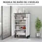 Armario de Baño Mueble Auxiliar de Baño con Puertas Estantes Ajustables y Sistema Anti-vuelco 60x34x94 cm Blanco Brillo