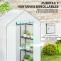 Invernadero de Exterior con 6 Estantes Puerta Enrollable Cubierta de PE y Marco de Acero 143x74x190 cm Blanco