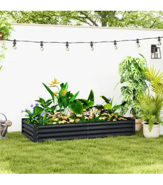Jardinera Elevada Rectangular de Acero Galvanizado para Cultivar Plantas Flores Hierba 180x90x30 cm Gris Oscuro
