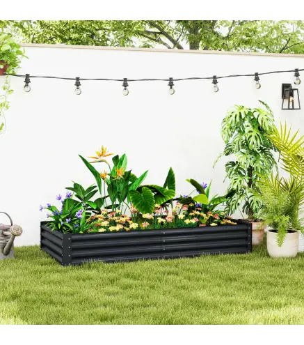 Jardinera Elevada Rectangular de Acero Galvanizado para Cultivar Plantas Flores Hierba 180x90x30 cm Gris Oscuro