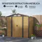 Cobertizo Metálico para Jardín 213x120x166/194 cm con Base Refuerzo Puertas Correderas y Ventilaciones Roble