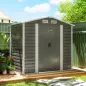 Cobertizo Metálico para Jardín 213x120x166/194 cm con Base Refuerzo Puertas Correderas y Ventilaciones Gris Oscuro Cobertizo Metálico para Jardín 213x120x166/194 cm con Base Refuerzo Puertas Correderas y Ventilaciones Gris Oscuro