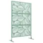 Separador de Ambientes con 3 Piezas Patrón de Hoja Grande Pantalla de Privacidad de Acero 122x45x198 cm Verde