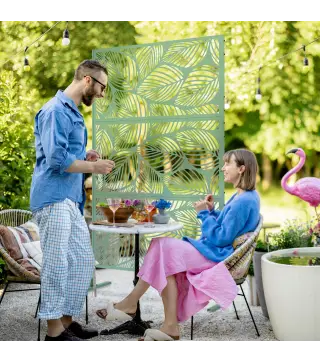 Separador de Ambientes con 3 Piezas Patrón de Hoja Grande Pantalla de Privacidad de Acero 122x45x198 cm Verde