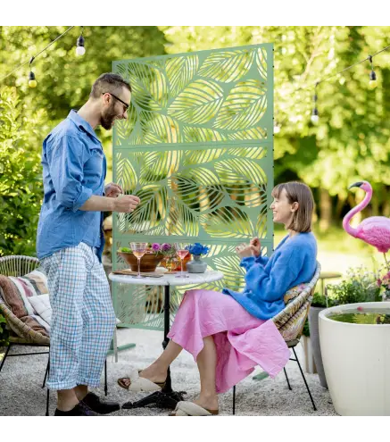 Separador de Ambientes con 3 Piezas Patrón de Hoja Grande Pantalla de Privacidad de Acero 122x45x198 cm Verde