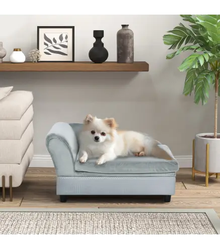 Sofá para Perros con Almacenaje Oculto y Cojín Diván para Mascotas de Hasta 10 kg 76x45x43 cm Gris Claro