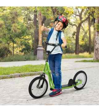 Patinete Infantil Patinete con 2 Ruedas Manillar Ajustable en Altura y Doble Freno Carga 100 kg 139x58x90-96 cm Verde